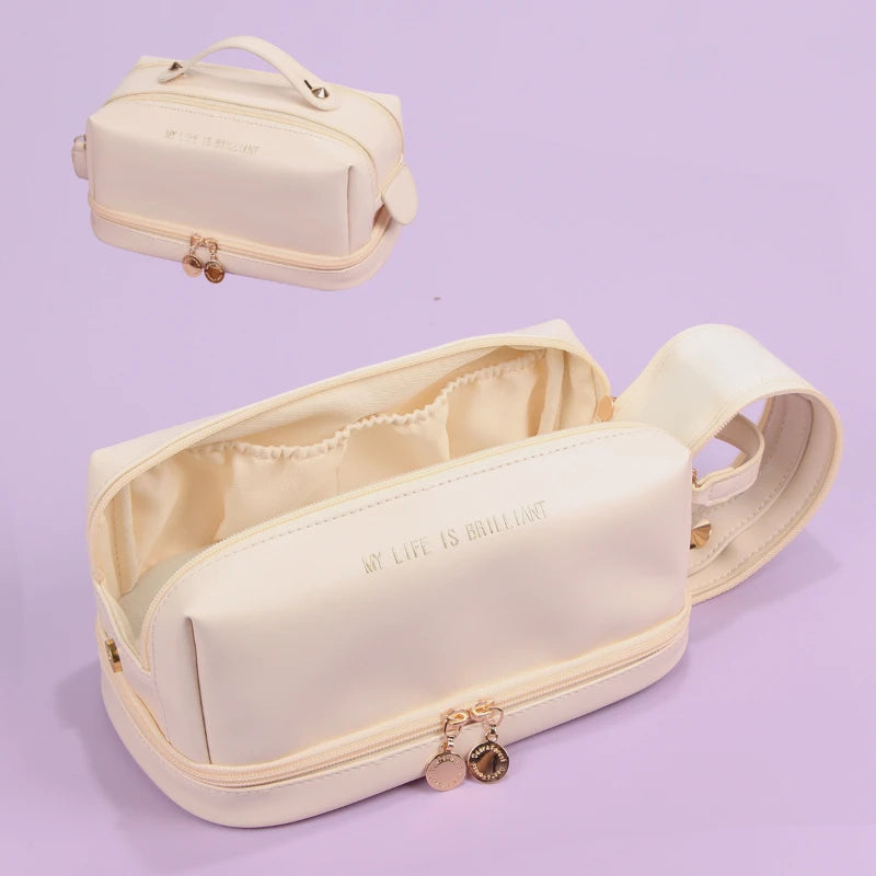 Elegant PU Leather Cosmetic Bag for Women - Travel Tote