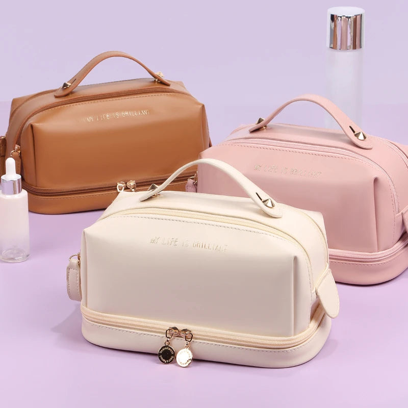 Elegant PU Leather Cosmetic Bag for Women - Travel Tote