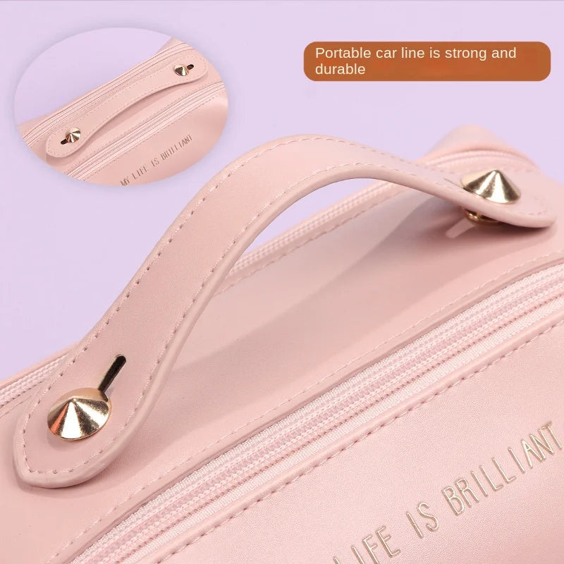 Elegant PU Leather Cosmetic Bag for Women - Travel Tote