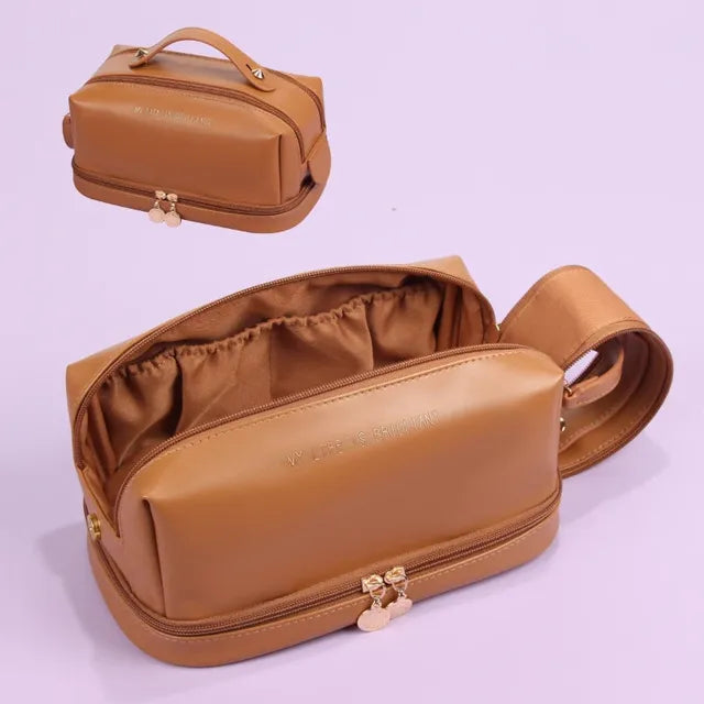 Elegant PU Leather Cosmetic Bag for Women - Travel Tote
