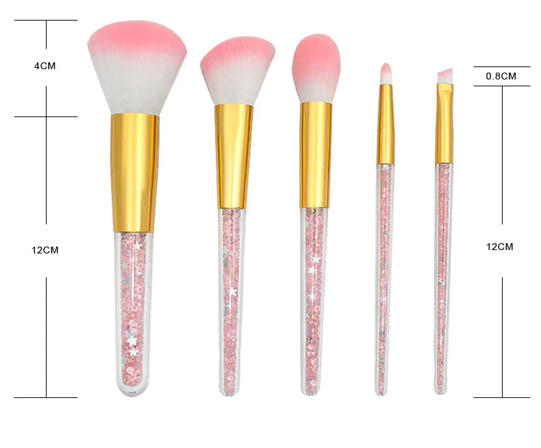 5 Transparent Handle Makeup Brushes Set