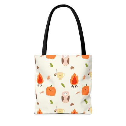 Fall-Themed Tote Bag for Coffee Lovers, Autumn Tote, Cute Owl Bag, Seasonal Accessory, Gift for Her - glammyverse