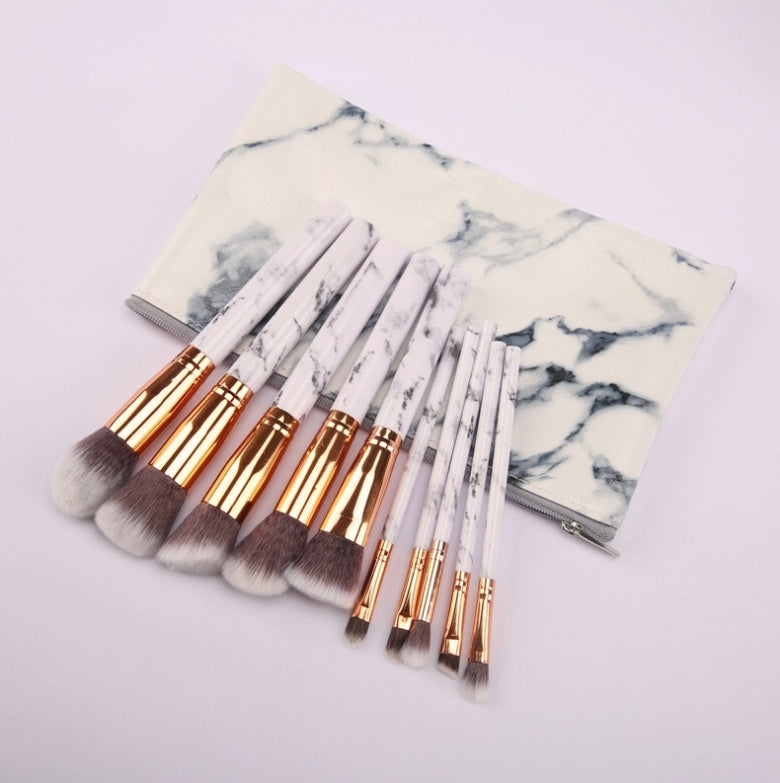 10-Piece Marble Style Makeup Brush Set – Portable Beauty Tool Kit - glammyverse
