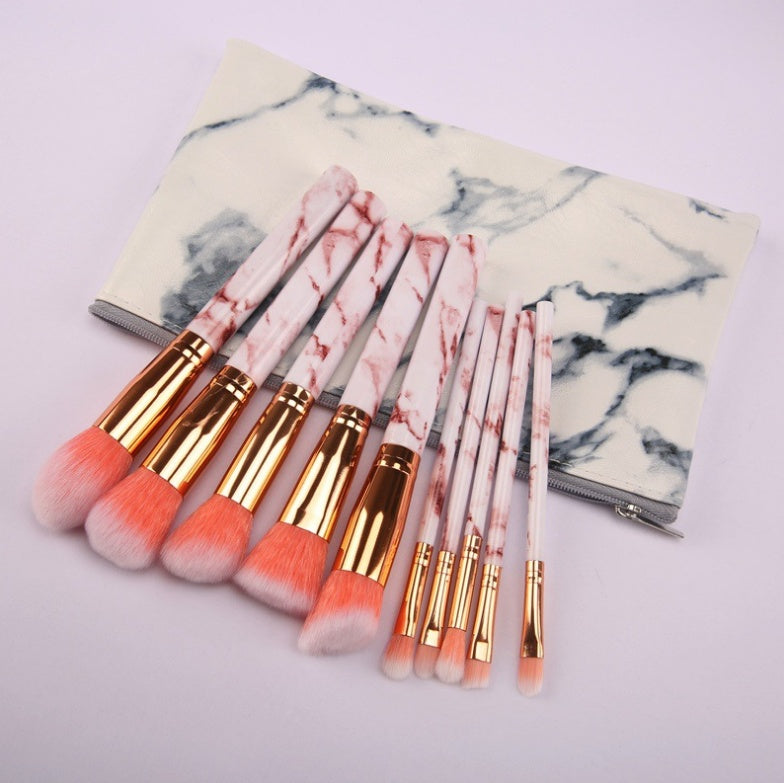 10-Piece Marble Style Makeup Brush Set – Portable Beauty Tool Kit - glammyverse