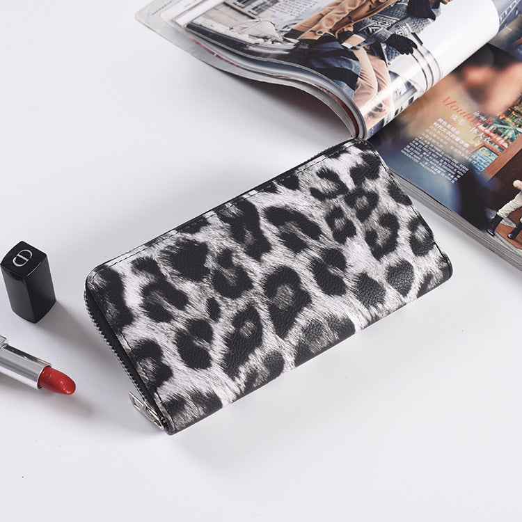 Fashion Long Zipper Women Wallets Bright Leather Black and White Wallet Wallet Prismatic Bag Flower Corner Clutch Bag Purse - glammyverse