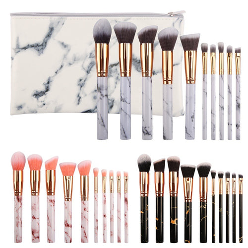 10-Piece Marble Style Makeup Brush Set – Portable Beauty Tool Kit - glammyverse