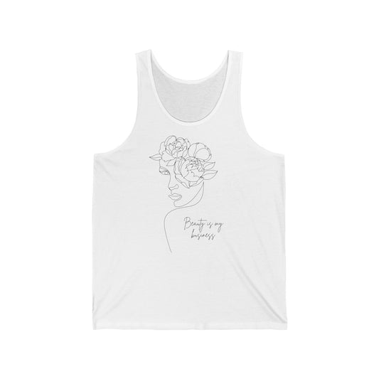 Beauty in My Imperfection Unisex Jersey Tank - Minimalist Floral Line Art Tee