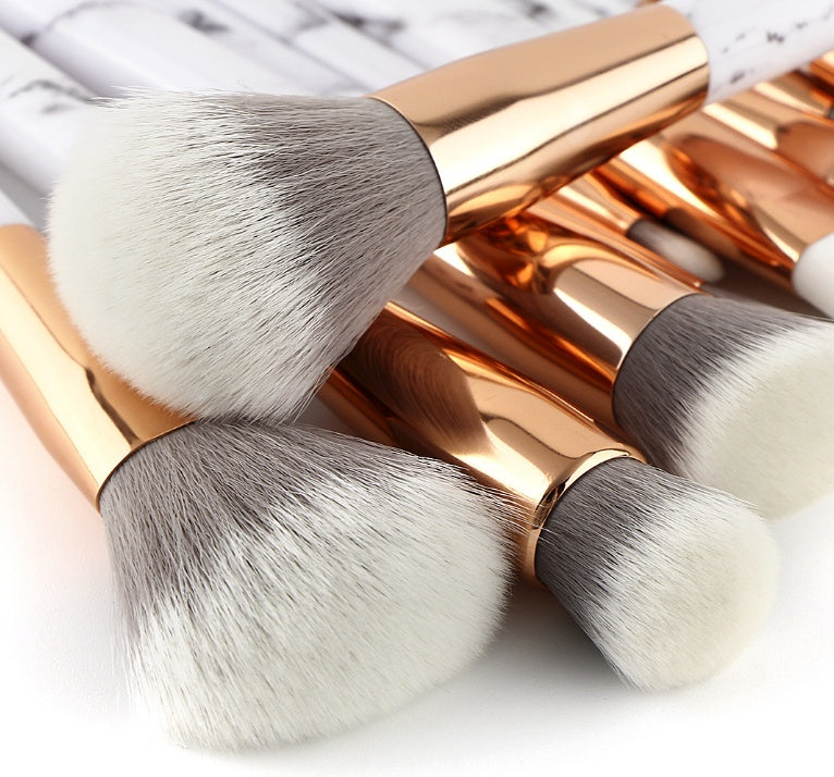 15-Piece Marble Style Makeup Brush Set – Synthetic & Horse Hair Bristles - glammyverse