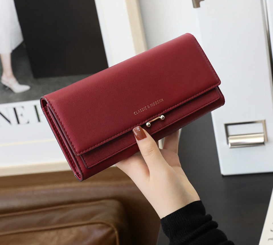 Women’s PU Leather Wallet – Slim 3-Fold Korean Style with Card & Coin Holder - glammyverse