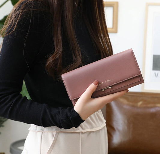 Women’s PU Leather Wallet – Slim 3-Fold Korean Style with Card & Coin Holder