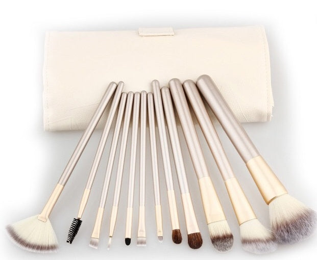 Champagne White Makeup Brush Set – 12/18/24 Pieces for Professional Beauty - glammyverse