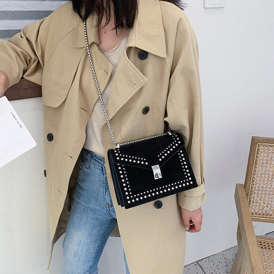Women's Fashion PU Leather Shoulder Bag – Flap Style with Chain & Rivet Details