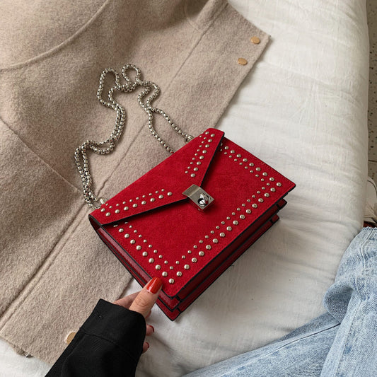 Women's Fashion PU Leather Shoulder Bag – Flap Style with Chain & Rivet Details