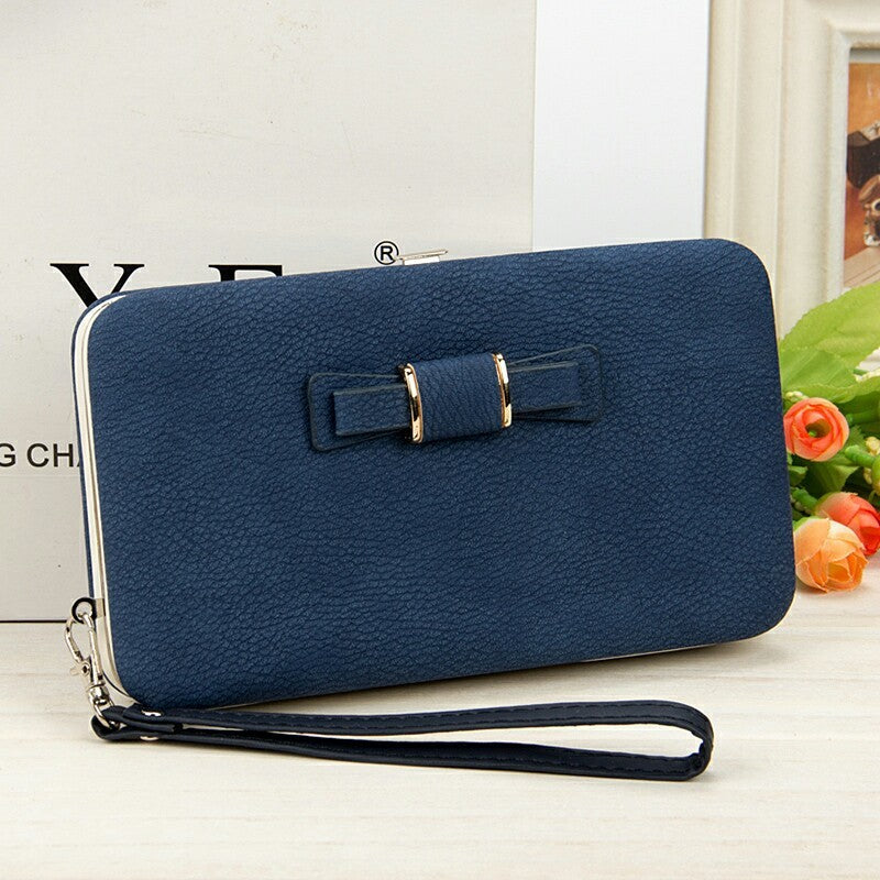 Women's Korean-Style PU Leather Wallet – Soft 2-Fold Design with Bow Detail - glammyverse
