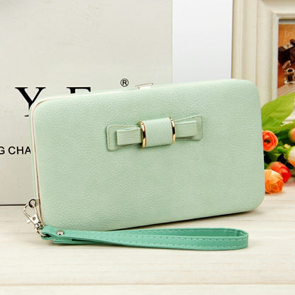 Women's Korean-Style PU Leather Wallet – Soft 2-Fold Design with Bow Detail