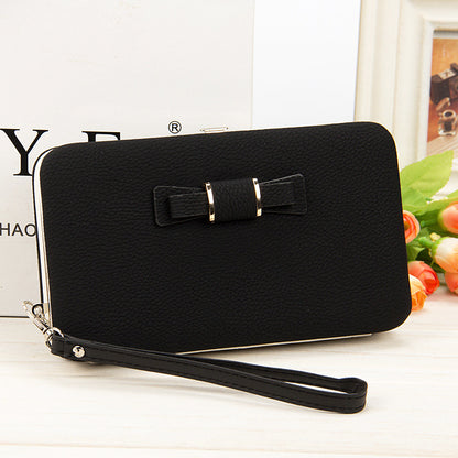 Women's Korean-Style PU Leather Wallet – Soft 2-Fold Design with Bow Detail