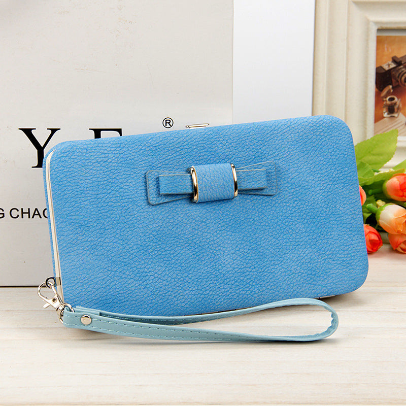 Women's Korean-Style PU Leather Wallet – Soft 2-Fold Design with Bow Detail - glammyverse
