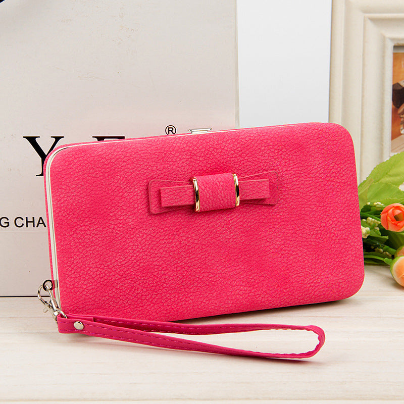 Women's Korean-Style PU Leather Wallet – Soft 2-Fold Design with Bow Detail - glammyverse