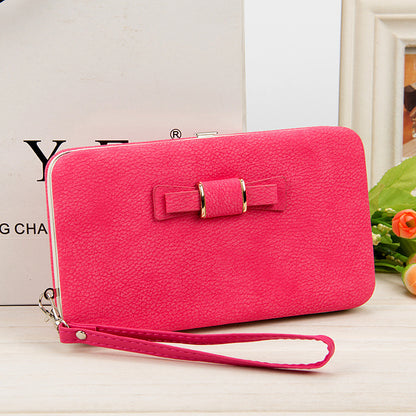 Women's Korean-Style PU Leather Wallet – Soft 2-Fold Design with Bow Detail