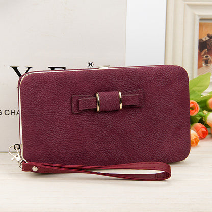 Women's Korean-Style PU Leather Wallet – Soft 2-Fold Design with Bow Detail