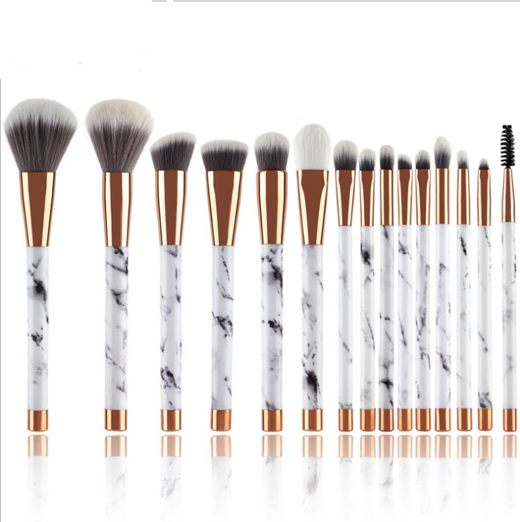 15-Piece Marble Style Makeup Brush Set – Synthetic & Horse Hair Bristles - glammyverse