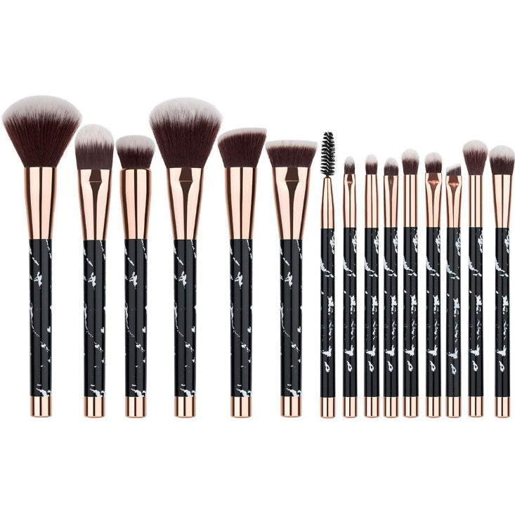 15-Piece Marble Style Makeup Brush Set – Synthetic & Horse Hair Bristles - glammyverse