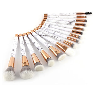15-Piece Marble Style Makeup Brush Set – Synthetic & Horse Hair Bristles - glammyverse