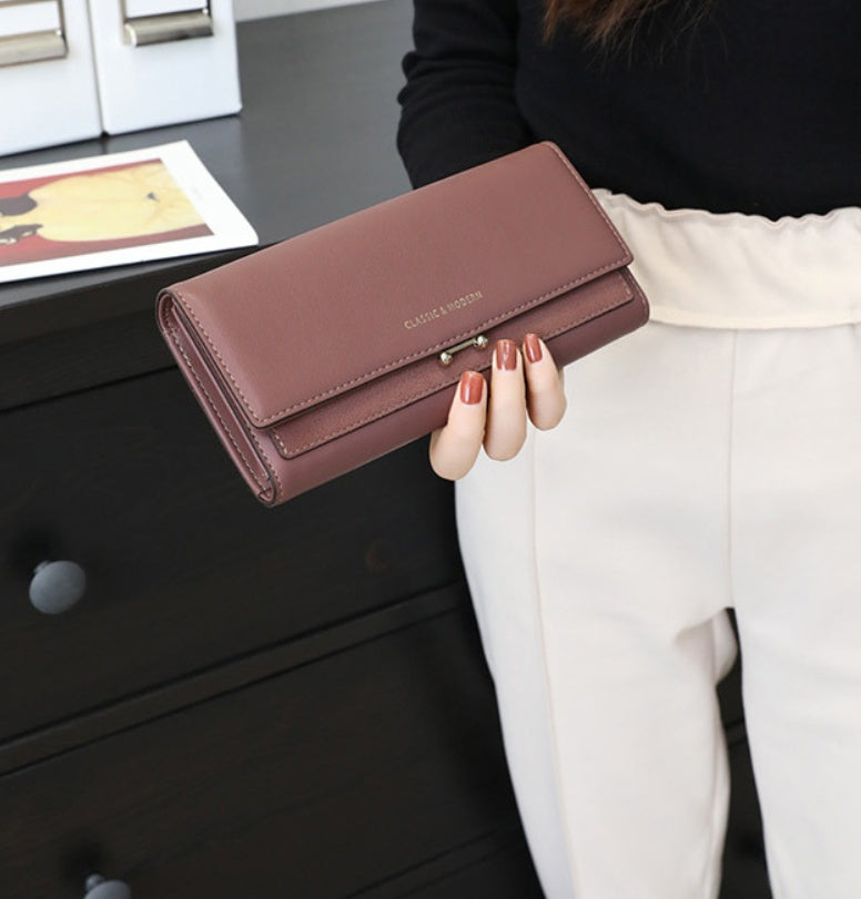 Women’s PU Leather Wallet – Slim 3-Fold Korean Style with Card & Coin Holder - glammyverse