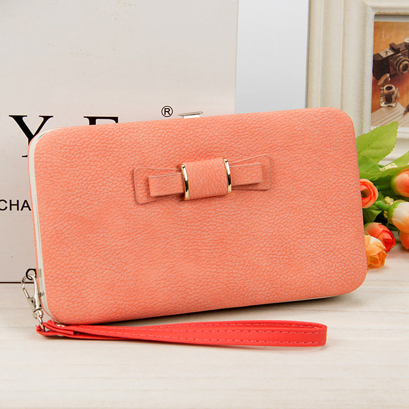 Women's Korean-Style PU Leather Wallet – Soft 2-Fold Design with Bow Detail - glammyverse