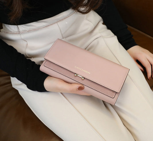 Women’s PU Leather Wallet – Slim 3-Fold Korean Style with Card & Coin Holder