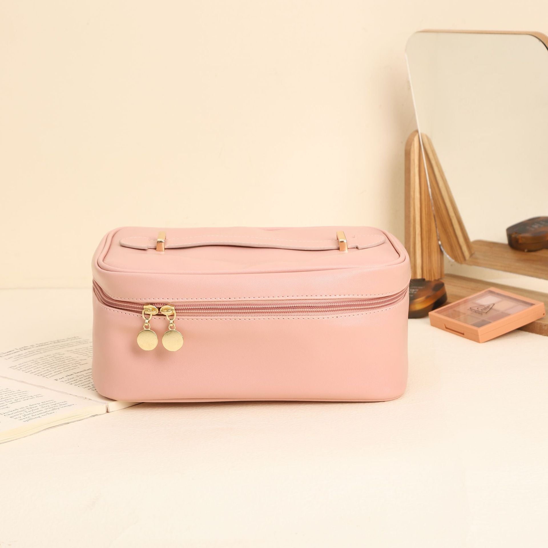 Urban Simple Cosmetic Bag – High-Capacity PU Leather Toiletry Bag - glammyverse