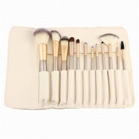 Champagne White Makeup Brush Set – 12/18/24 Pieces for Professional Beauty
