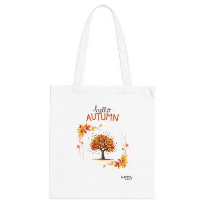 Autumn Greetings Tote Bag | Fall Season Eco-Friendly Bag, Reusable Shopping Bag, Gift for Nature Lovers, Hello Autumn Design - glammyverse