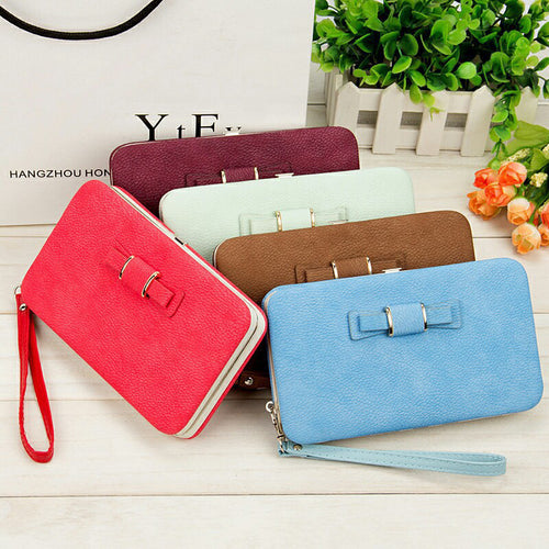 Women's Korean-Style PU Leather Wallet – Soft 2-Fold Design with Bow Detail - glammyverse
