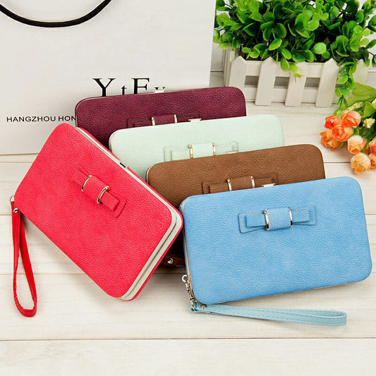 Women's Korean-Style PU Leather Wallet – Soft 2-Fold Design with Bow Detail
