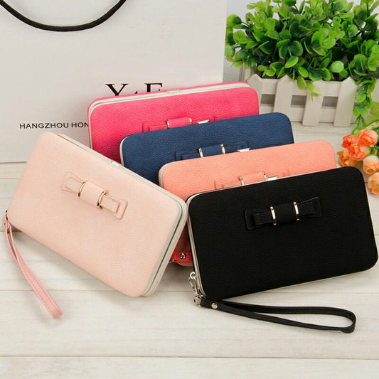 Women's Korean-Style PU Leather Wallet – Soft 2-Fold Design with Bow Detail