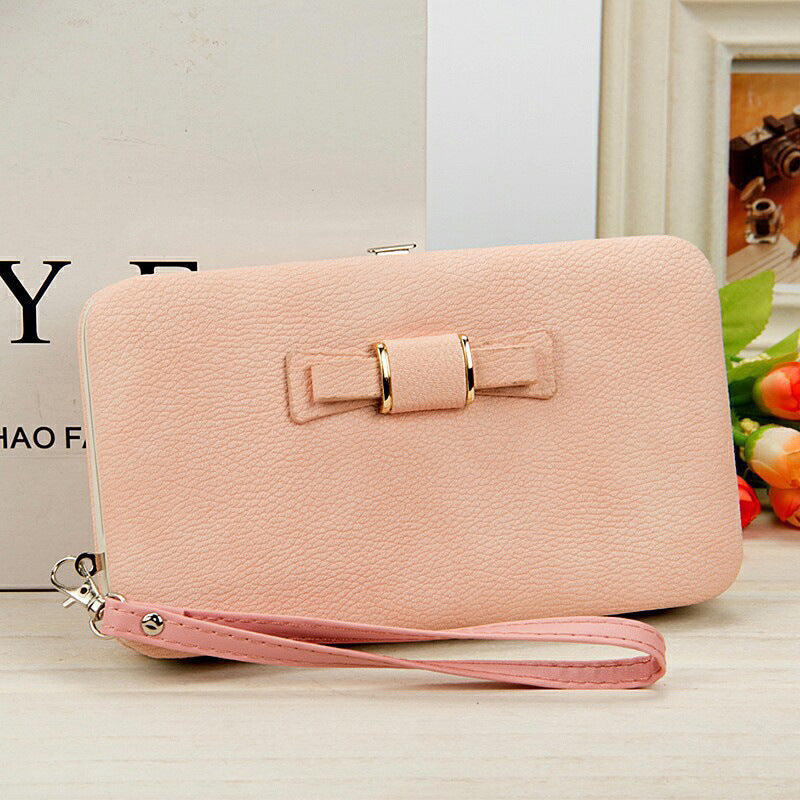 Women's Korean-Style PU Leather Wallet – Soft 2-Fold Design with Bow Detail - glammyverse