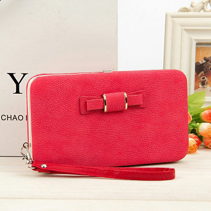 Women's Korean-Style PU Leather Wallet – Soft 2-Fold Design with Bow Detail