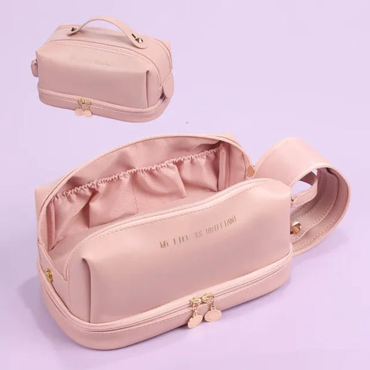 Elegant PU Leather Cosmetic Bag for Women - Travel Tote