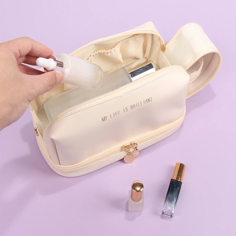 Elegant PU Leather Cosmetic Bag for Women - Travel Tote