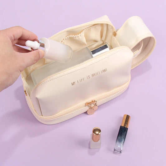 Elegant PU Leather Cosmetic Bag for Women - Travel Tote