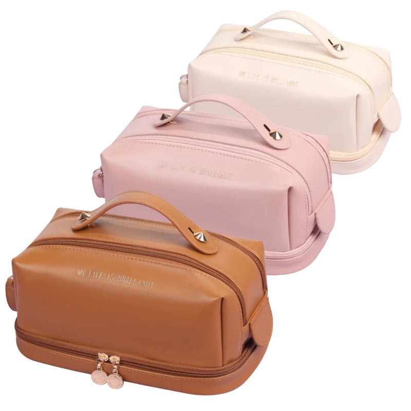 Elegant PU Leather Cosmetic Bag for Women - Travel Tote